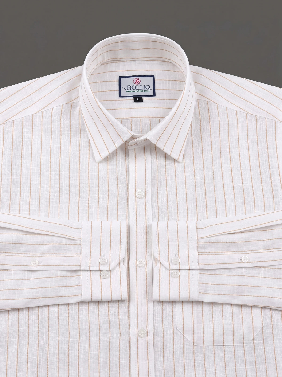 BOLLIQ Caramel Stripe 100% Cotton Linen Shirt