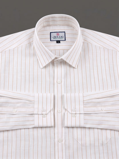 BOLLIQ Caramel Stripe 100% Cotton Linen Shirt