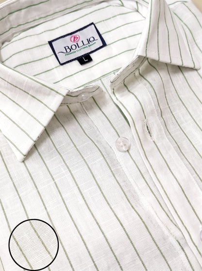 BOLLIQ Pistachio Stripe 100% Cotton Linen Shirt