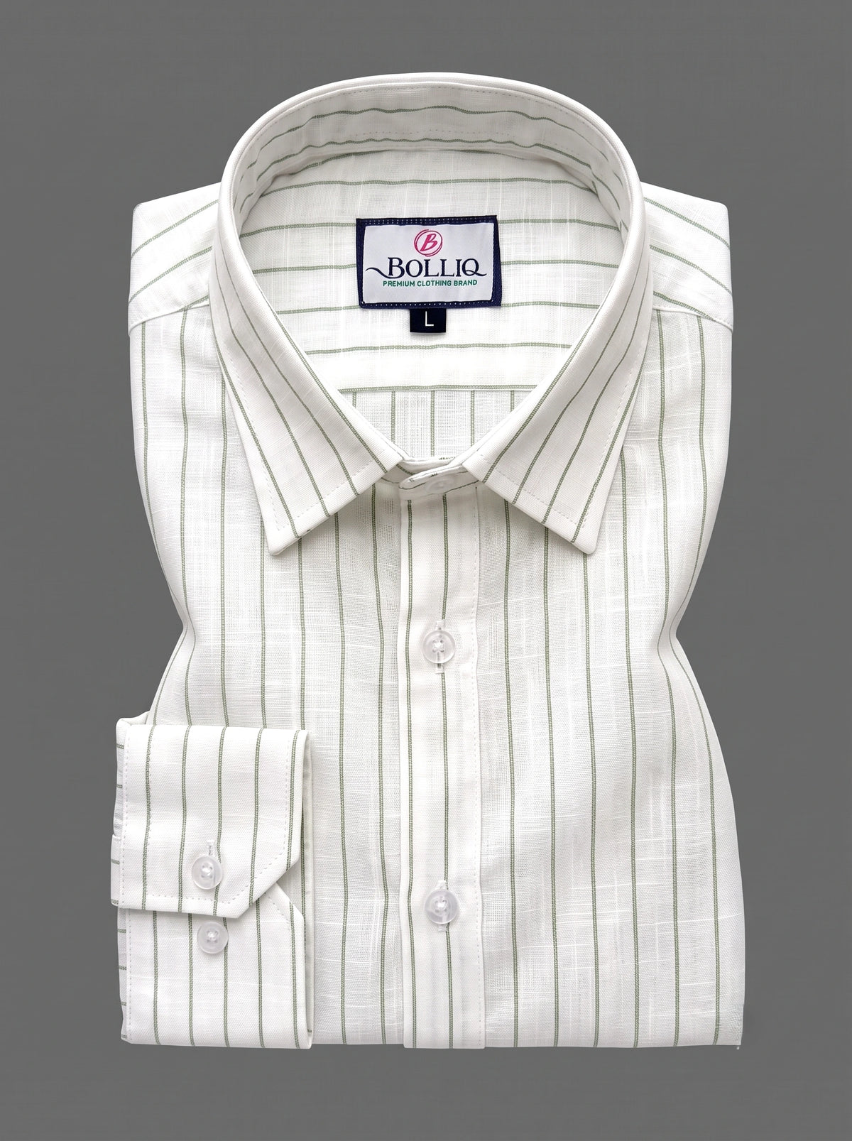 BOLLIQ Pistachio Stripe 100% Cotton Linen Shirt