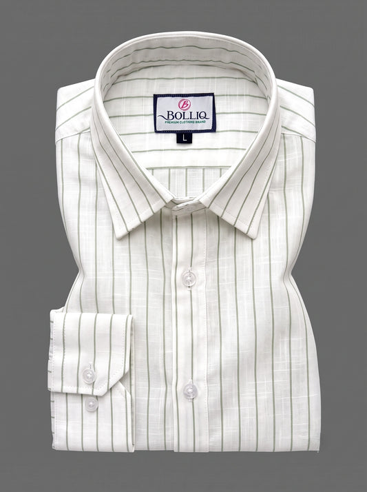 BOLLIQ Pistachio Stripe 100% Cotton Linen Shirt