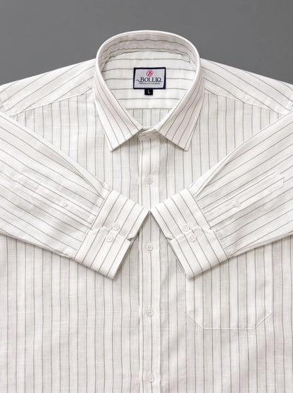 BOLLIQ Pistachio Stripe 100% Cotton Linen Shirt