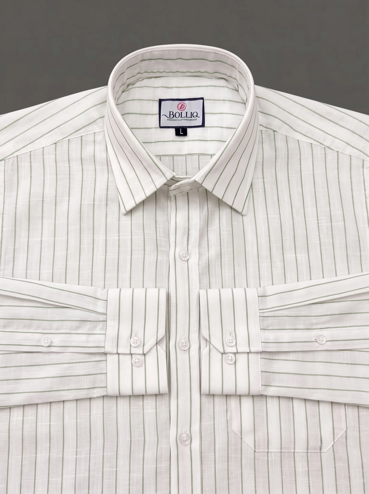 BOLLIQ Pistachio Stripe 100% Cotton Linen Shirt