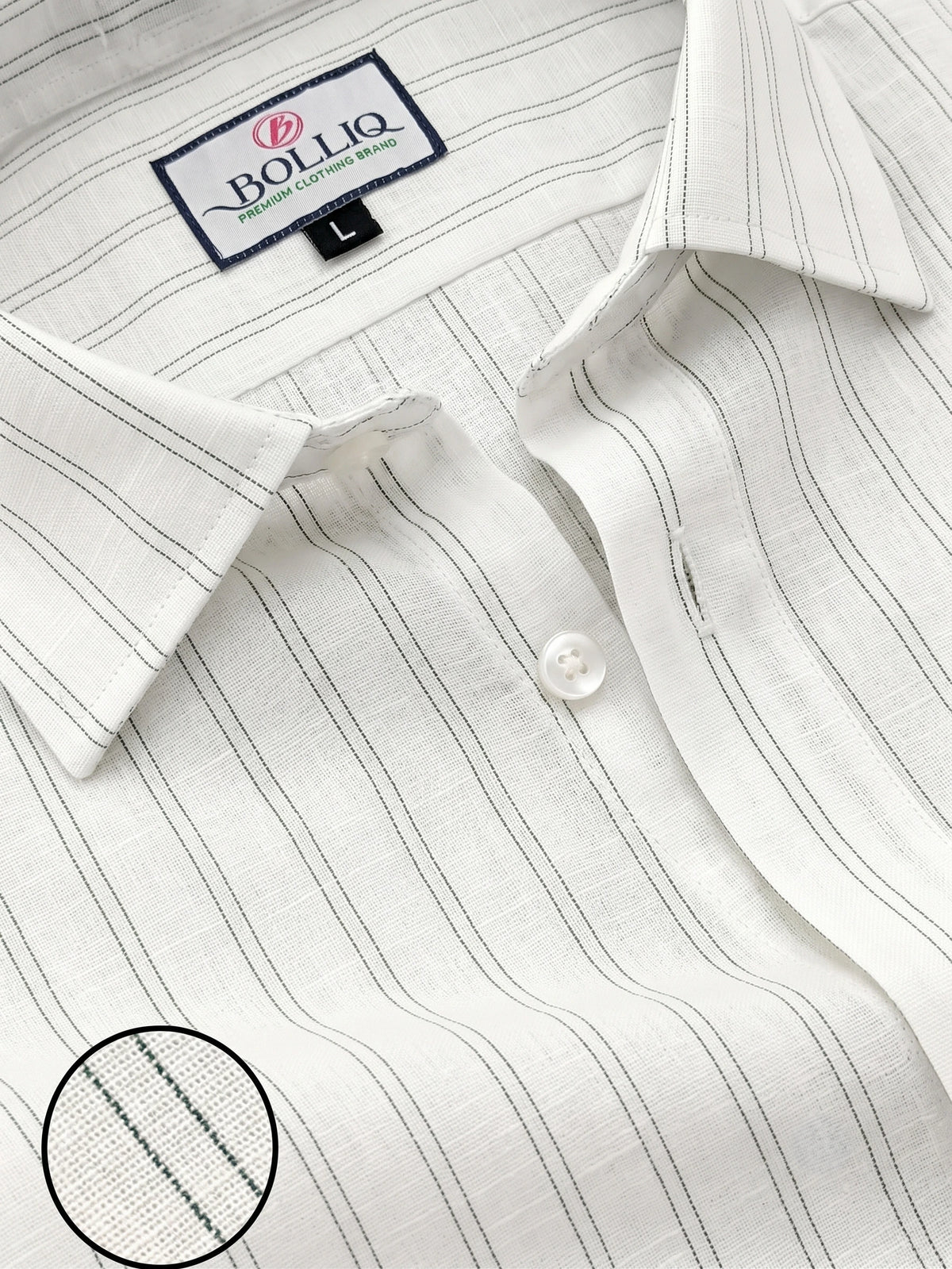 BOLLIQ Ivory Mist Stripe 100% Cotton Linen Shirt