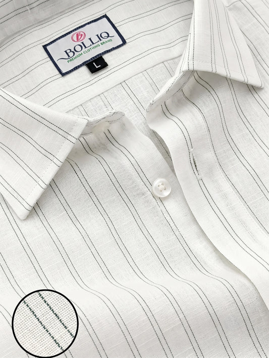 BOLLIQ Ivory Mist Stripe 100% Cotton Linen Shirt