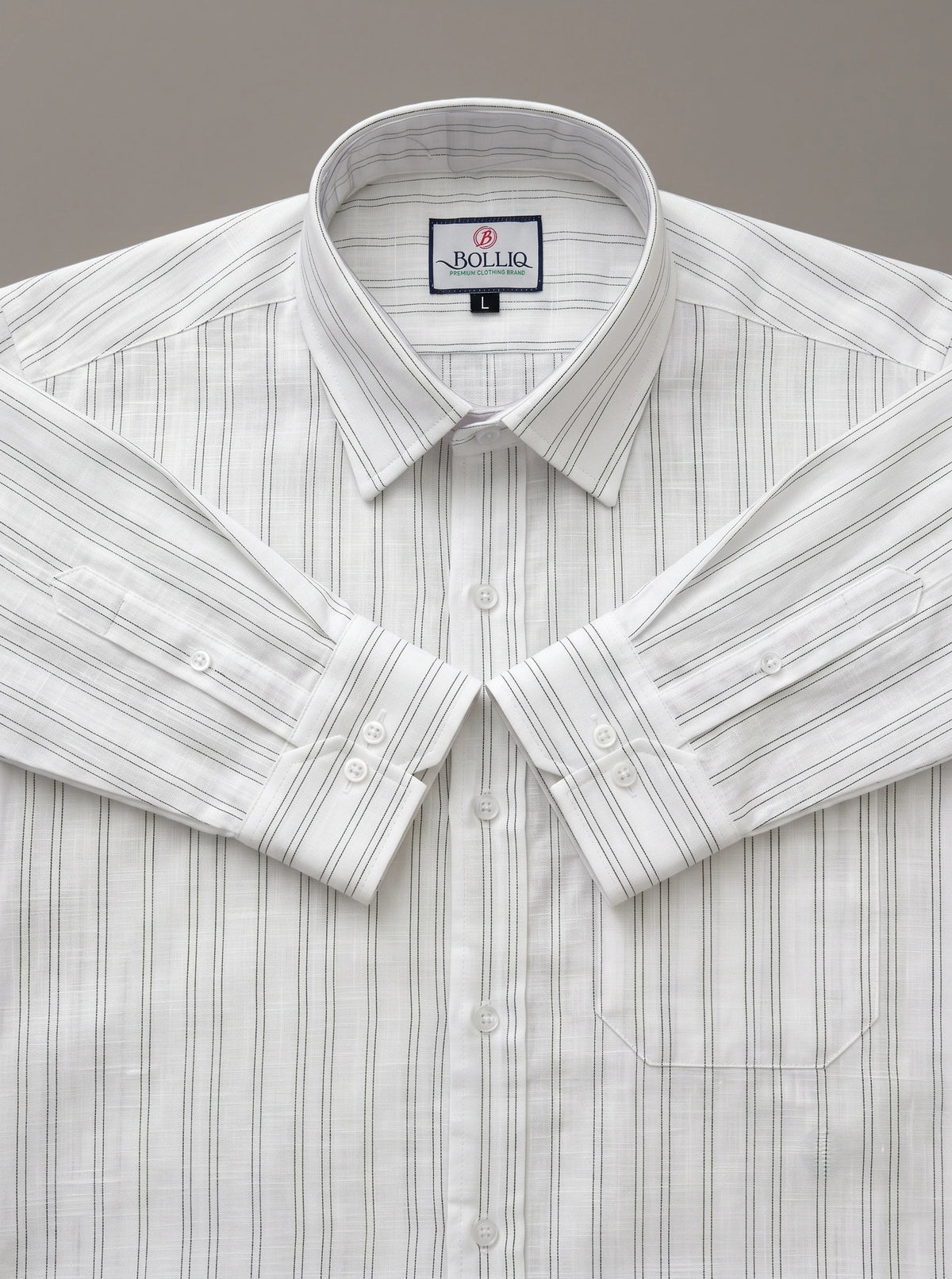 BOLLIQ Ivory Mist Stripe 100% Cotton Linen Shirt
