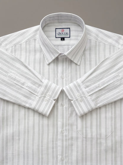 BOLLIQ Ivory Mist Stripe 100% Cotton Linen Shirt