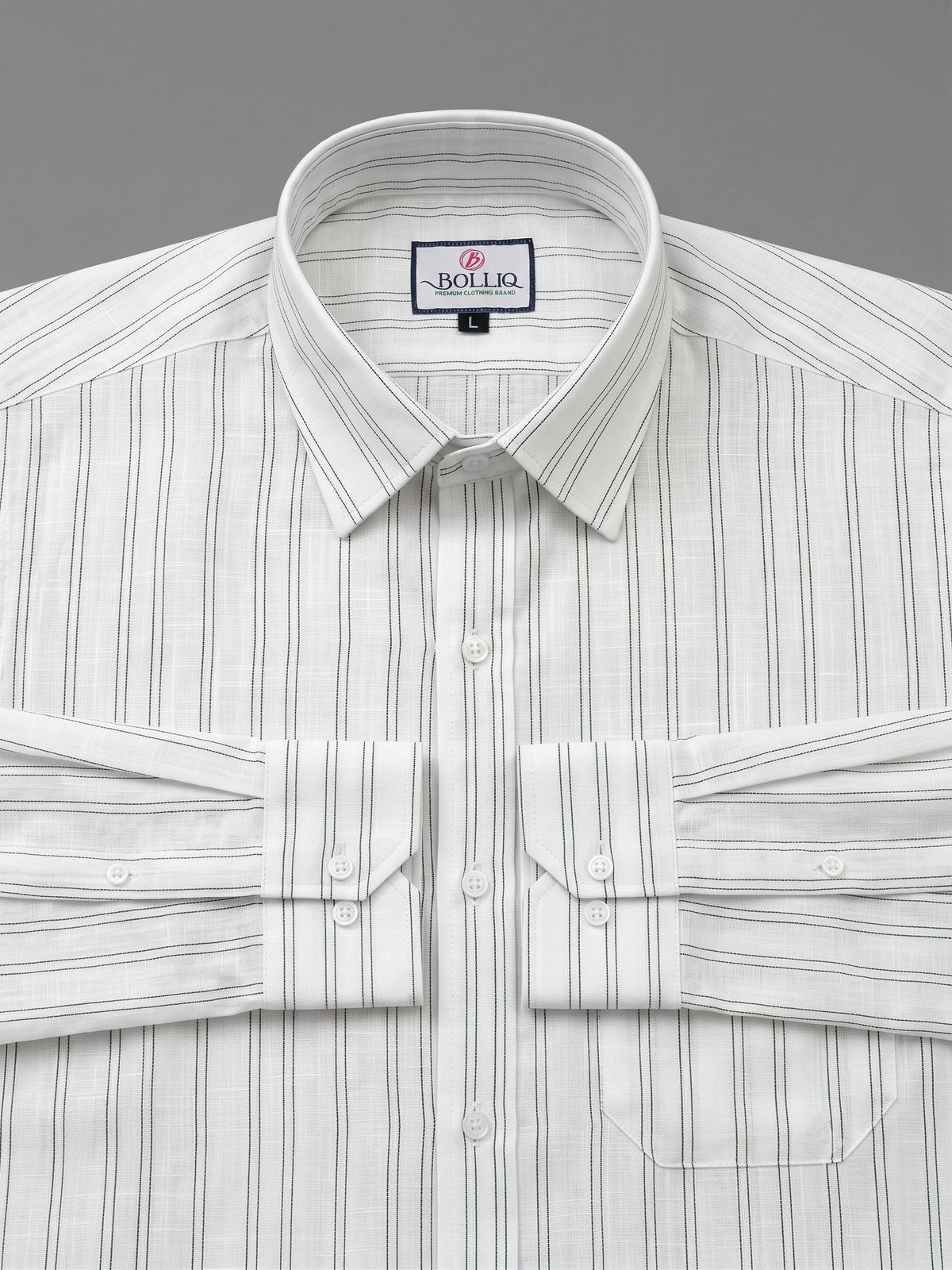 BOLLIQ Ivory Mist Stripe 100% Cotton Linen Shirt