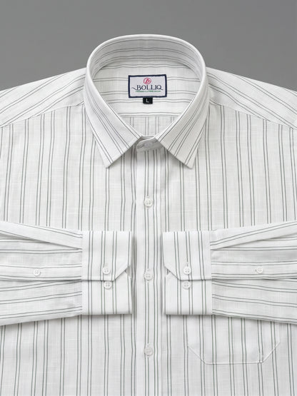 BOLLIQ Ivory Mist Stripe 100% Cotton Linen Shirt