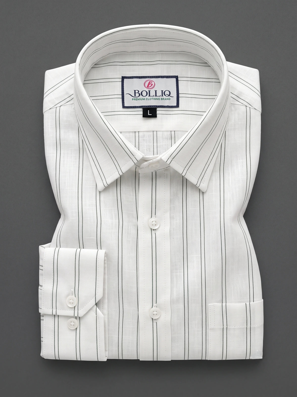 BOLLIQ Ivory Mist Stripe 100% Cotton Linen Shirt