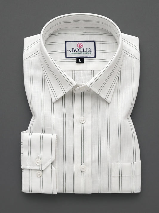 BOLLIQ Ivory Mist Stripe 100% Cotton Linen Shirt