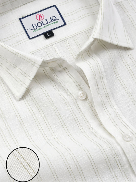 BOLLIQ Ivory Soft Sage Stripe 100% Cotton Linen Shirt