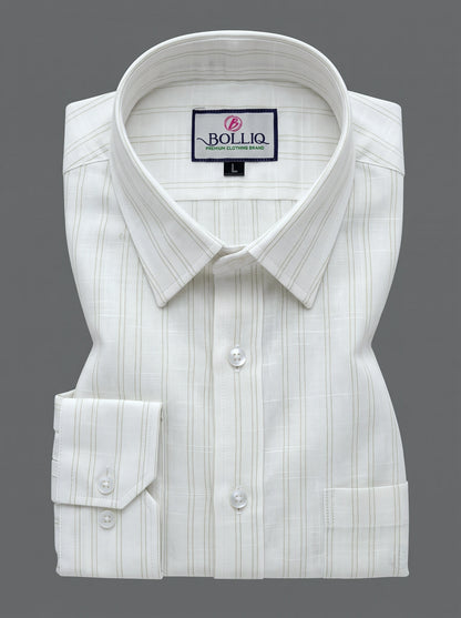 BOLLIQ Ivory Soft Sage Stripe 100% Cotton Linen Shirt