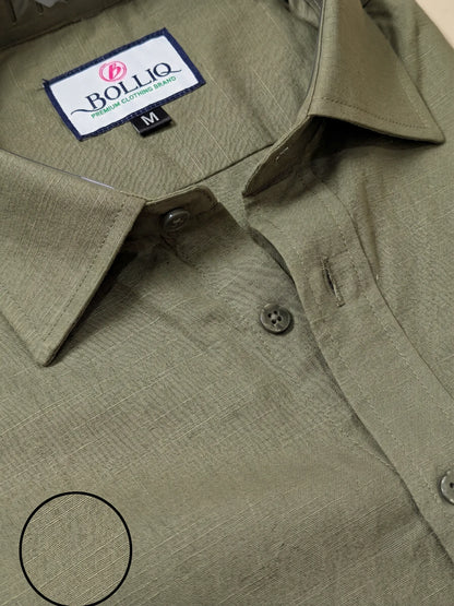 BOLLIQ Premium Sage Olive 100 % Cotton Linen Shirt