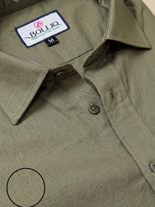 BOLLIQ Premium Sage Olive 100 % Cotton Linen Shirt