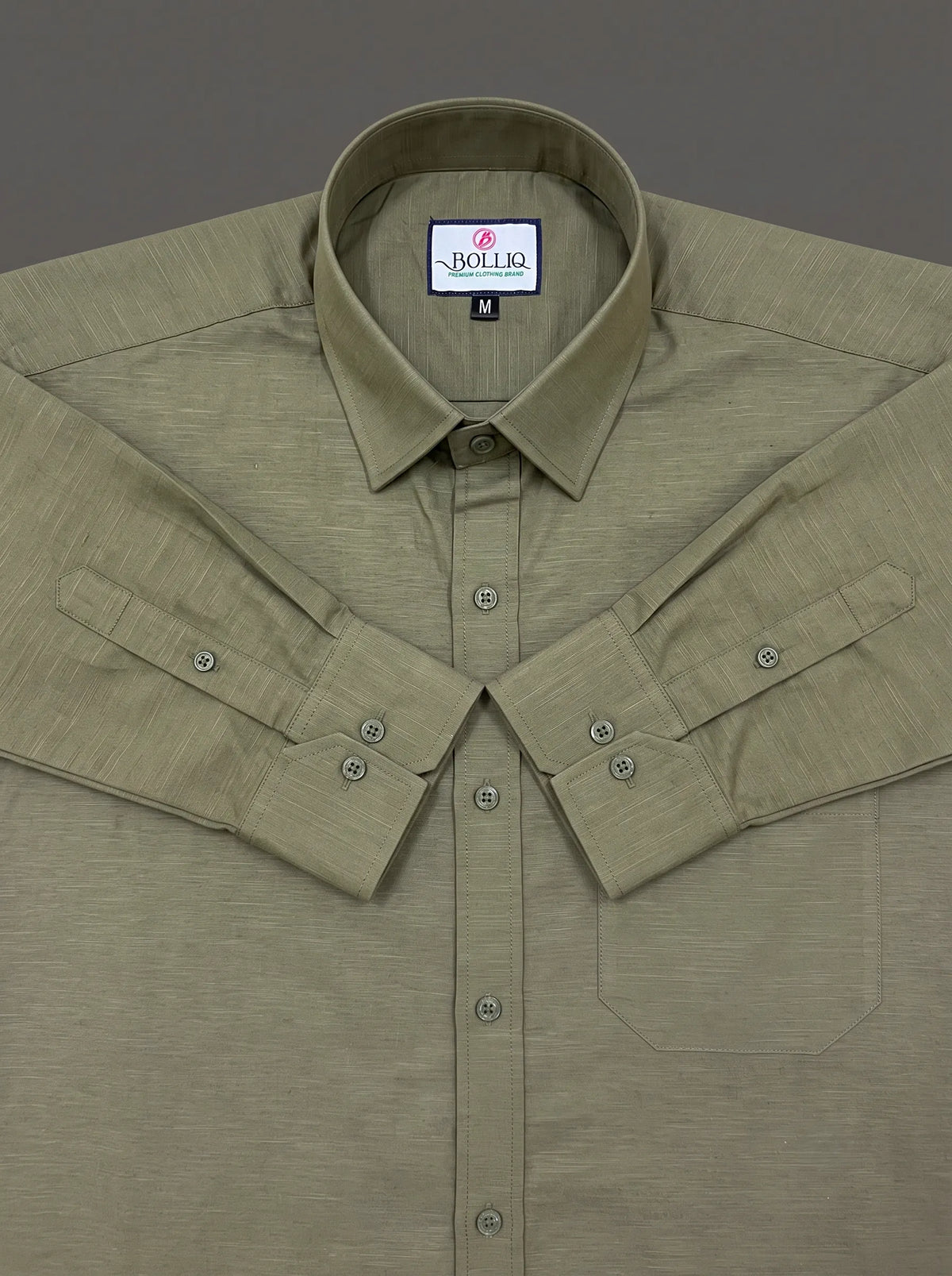 BOLLIQ Premium Sage Olive 100 % Cotton Linen Shirt