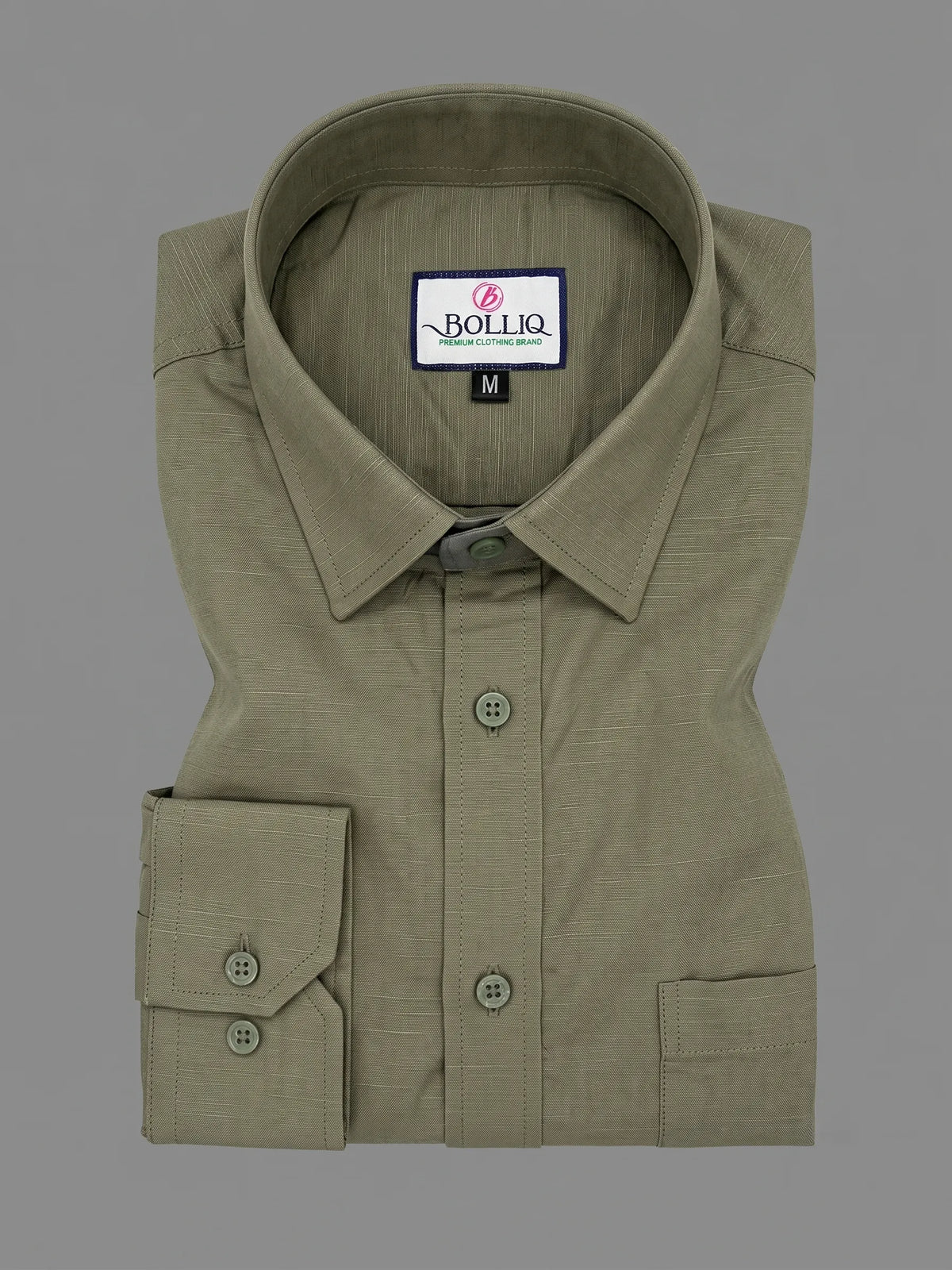 BOLLIQ Premium Sage Olive 100 % Cotton Linen Shirt