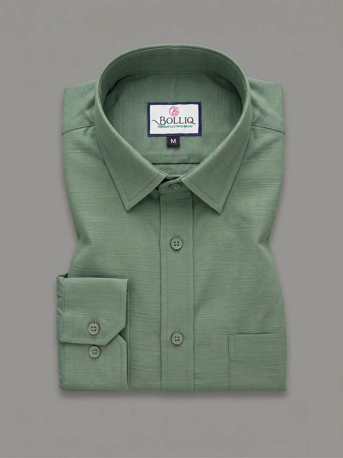 BOLLIQ Premium Sage Green 100% Cotton Linen Shirt