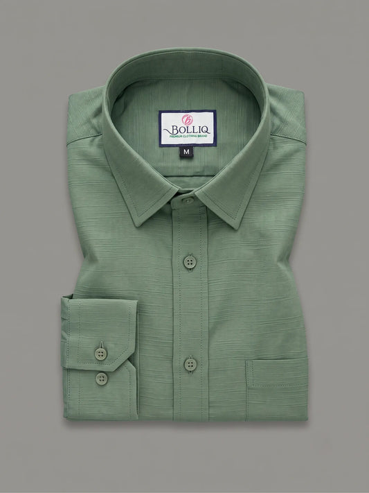 BOLLIQ Premium Sage Green 100% Cotton Linen Shirt