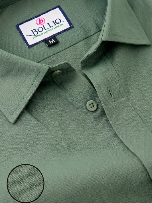 BOLLIQ Premium Sage Green 100% Cotton Linen Shirt