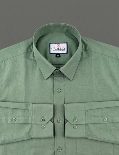 BOLLIQ Premium Sage Green 100% Cotton Linen Shirt