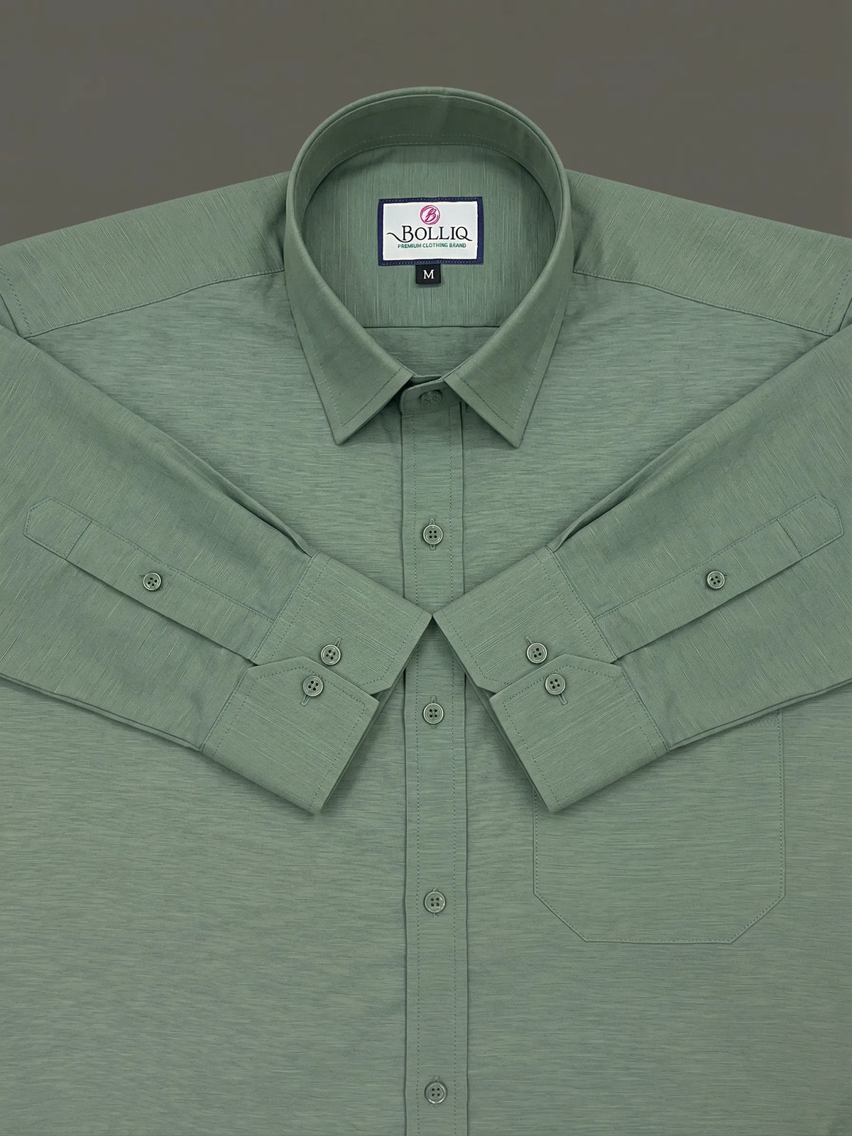 BOLLIQ Premium Sage Green 100% Cotton Linen Shirt