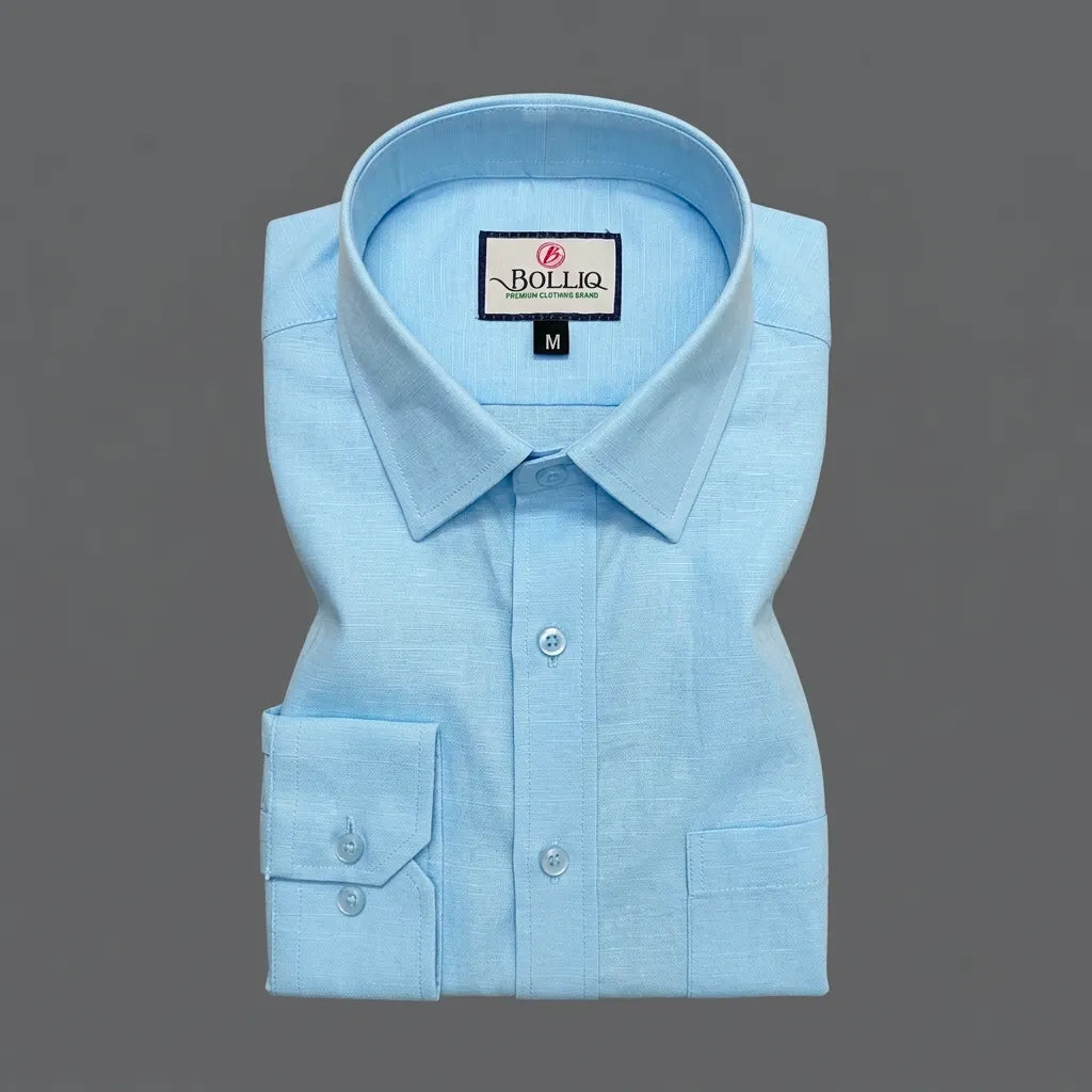 Bolliq Premium Light Sky Blue 100% Cotton Linen Shirt