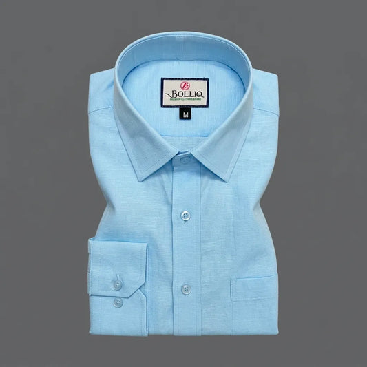 Bolliq Premium Light Sky Blue 100% Cotton Linen Shirt
