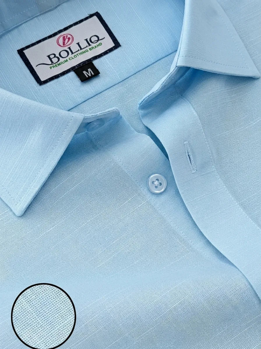 Bolliq Premium Light Sky Blue 100% Cotton Linen Shirt
