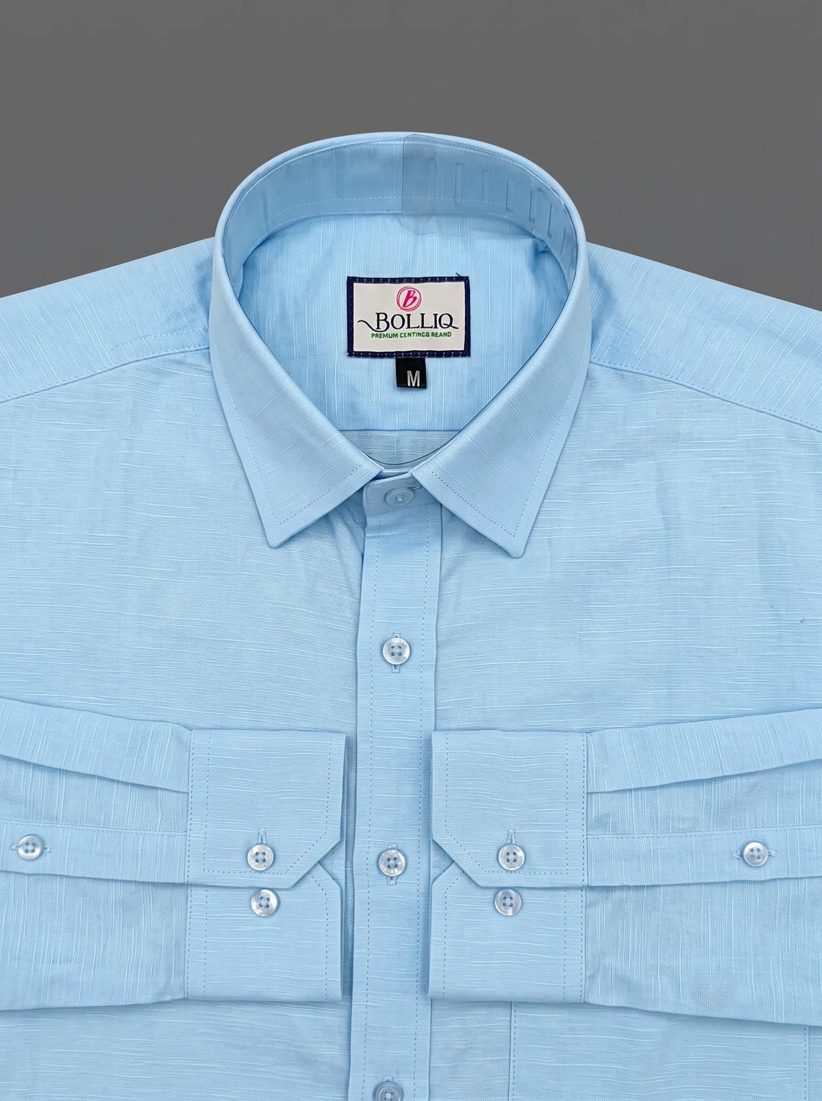Bolliq Premium Light Sky Blue 100% Cotton Linen Shirt