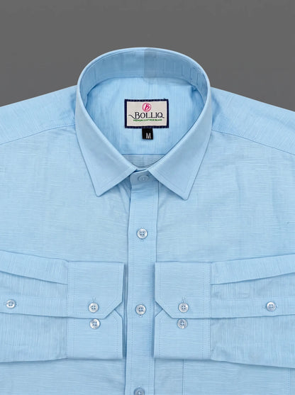 Bolliq Premium Light Sky Blue 100% Cotton Linen Shirt