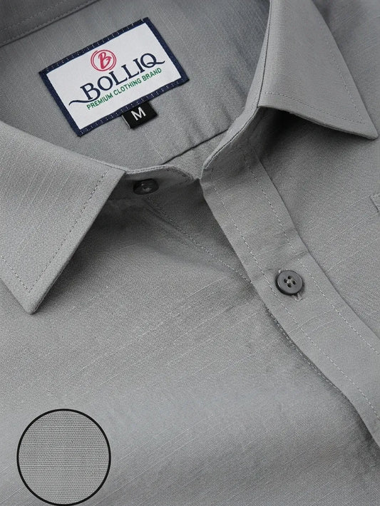 Bolliq Premium  Light Gray 100% Cotton Linen Shirt