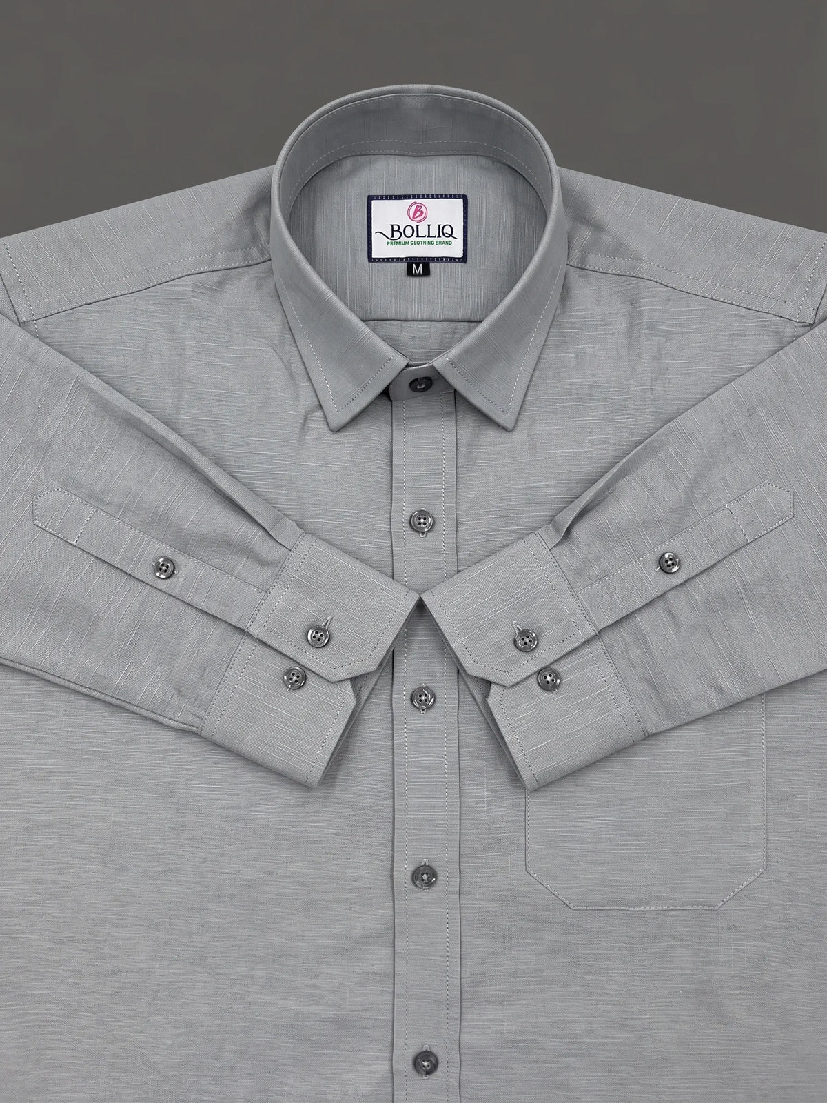 Bolliq Premium  Light Gray 100% Cotton Linen Shirt