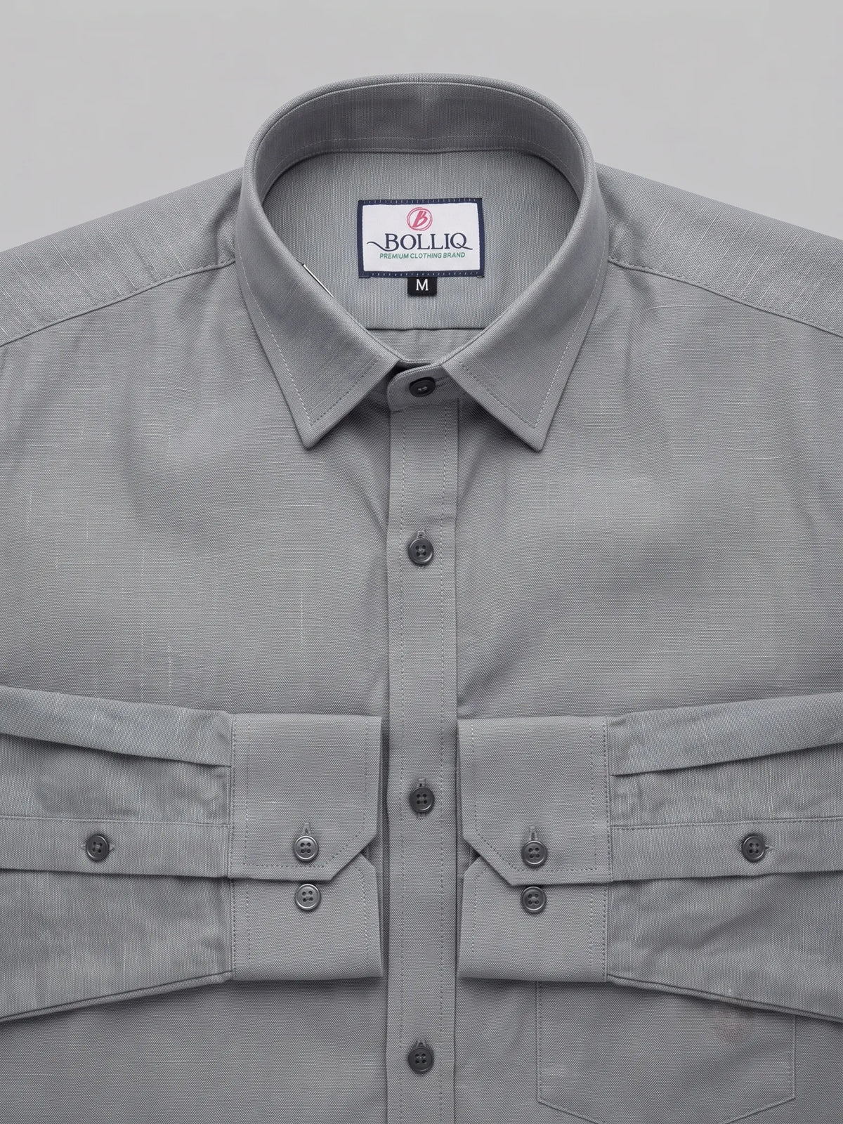 Bolliq Premium  Light Gray 100% Cotton Linen Shirt