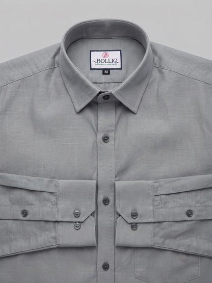 Bolliq Premium  Light Gray 100% Cotton Linen Shirt