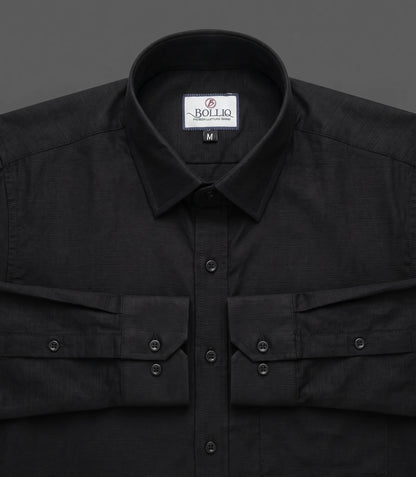 Bolliq Premium black 100 % Cotton Linen Shirt