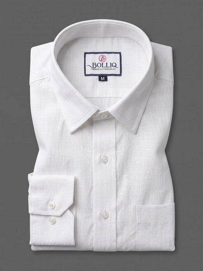 Bolliq Premium White 100% Cotton Linen Shirt for Men