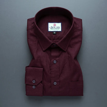Bolliq Premium Dark Red 100 % Cotton Linen Shirt