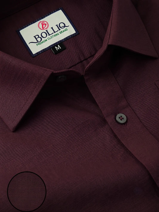 Bolliq Premium Dark Red 100 % Cotton Linen Shirt