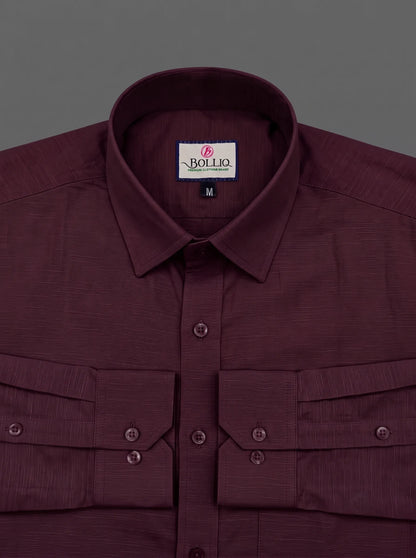 Bolliq Premium Dark Red 100 % Cotton Linen Shirt