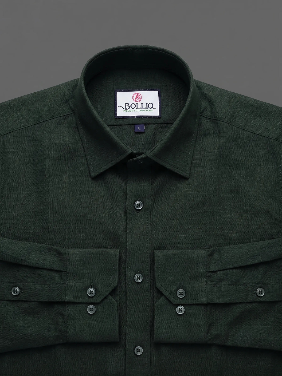 Bolliq Premium Dark Green 100% Cotton Linen shirt