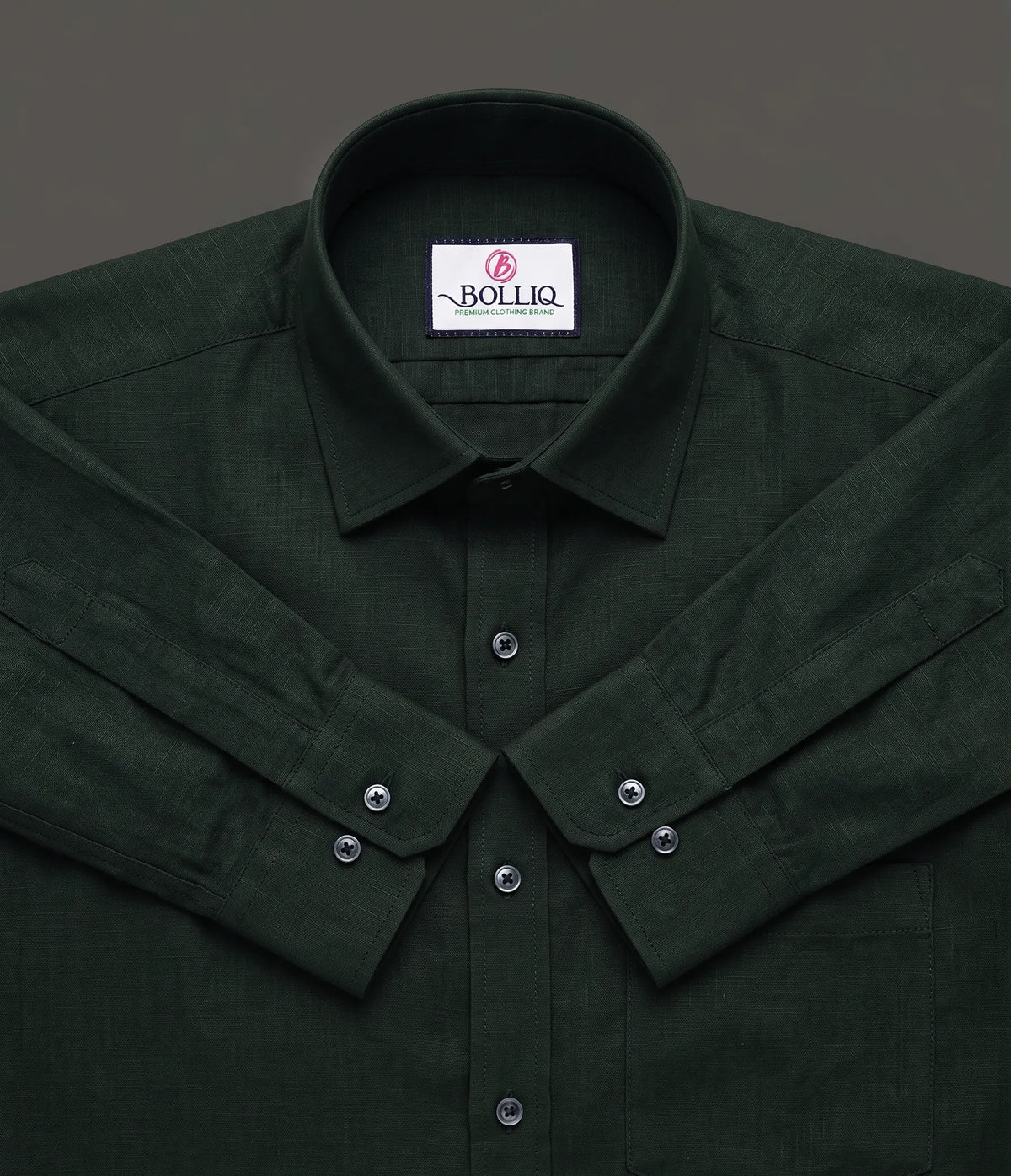 Bolliq Premium Dark Green 100% Cotton Linen shirt