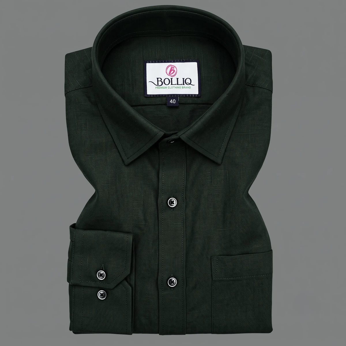 Bolliq Premium Dark Green 100% Cotton Linen shirt
