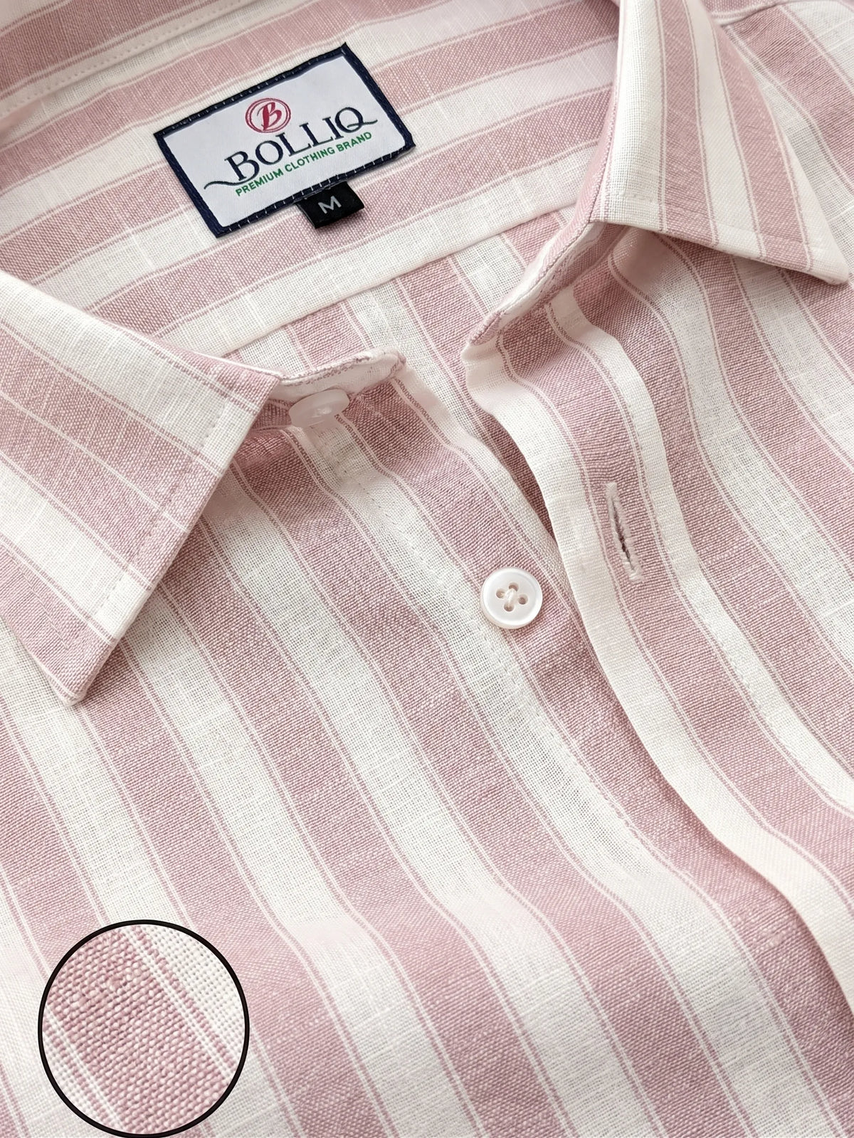 BOLLIQ Premium Blush Pink Stripe Cotton Linen Shirt
