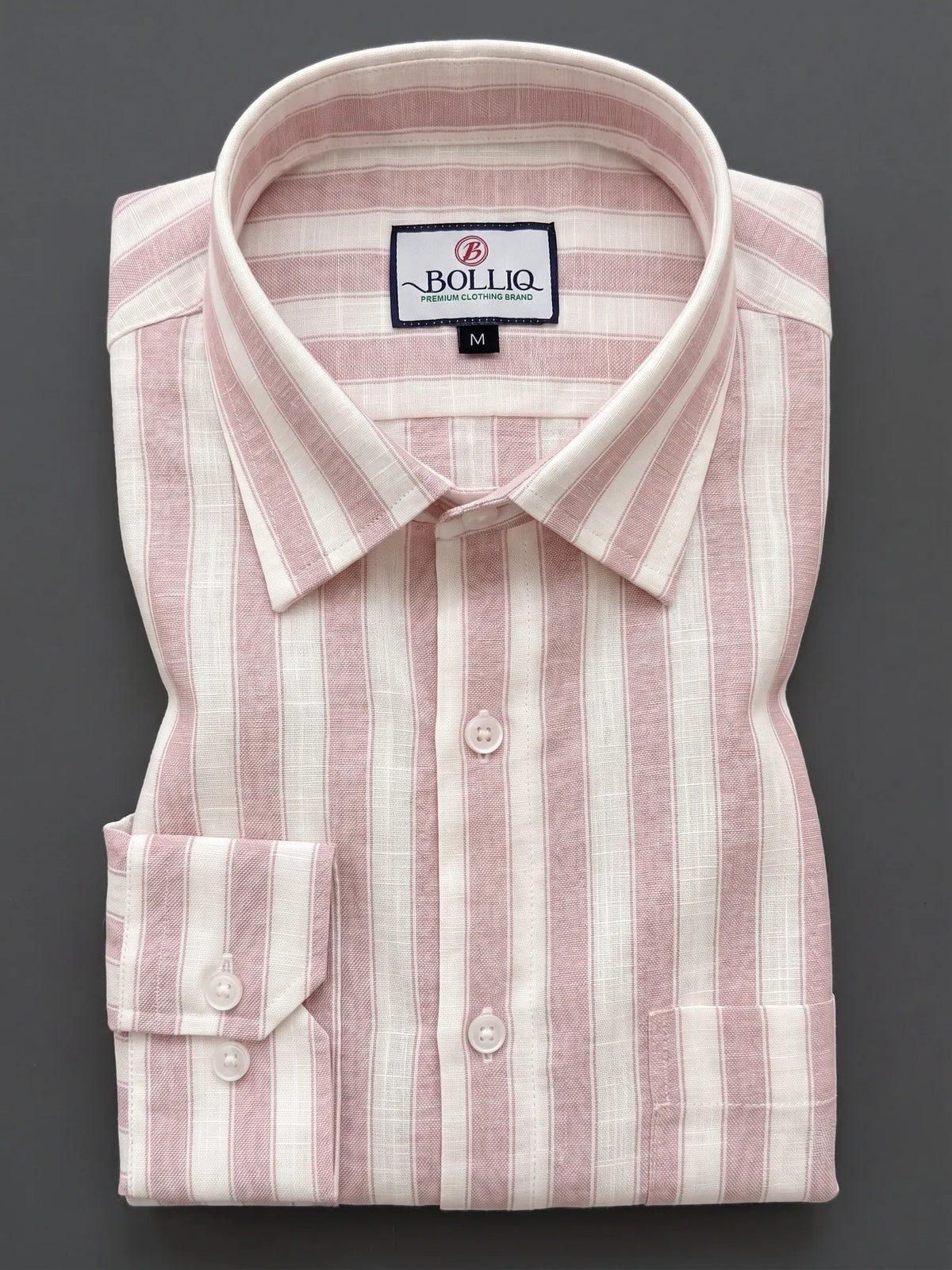 BOLLIQ Premium Blush Pink Stripe Cotton Linen Shirt