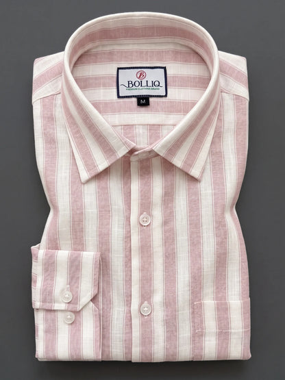 BOLLIQ Premium Blush Pink Stripe Cotton Linen Shirt