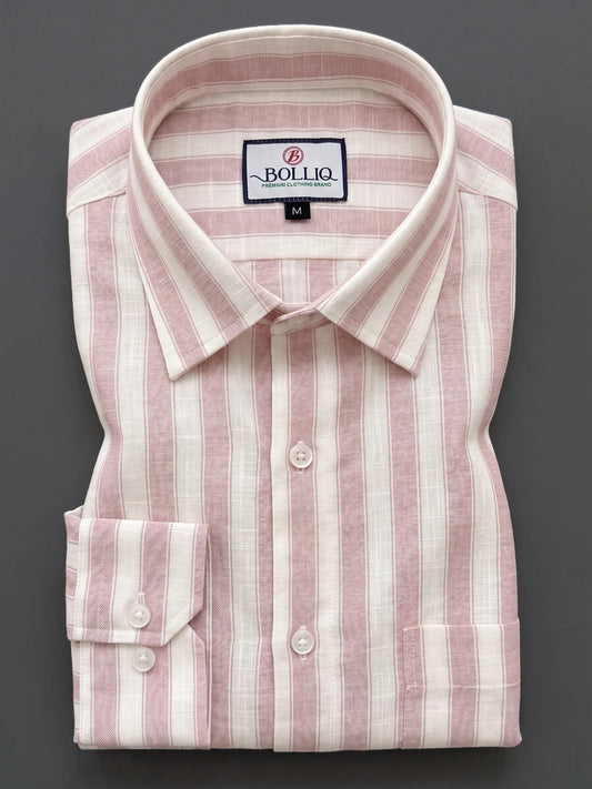 BOLLIQ Premium Blush Pink Stripe Cotton Linen Shirt