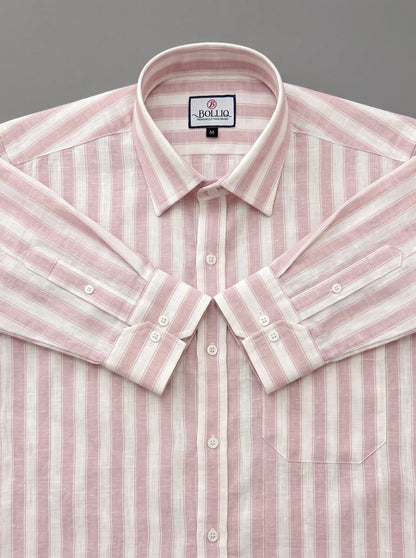 BOLLIQ Premium Blush Pink Stripe Cotton Linen Shirt
