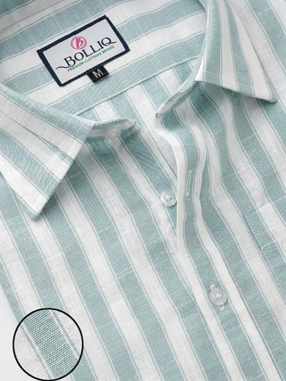 BOLLIQ Premium Seafoam Green Stripe 100% Cotton Linen Shirt