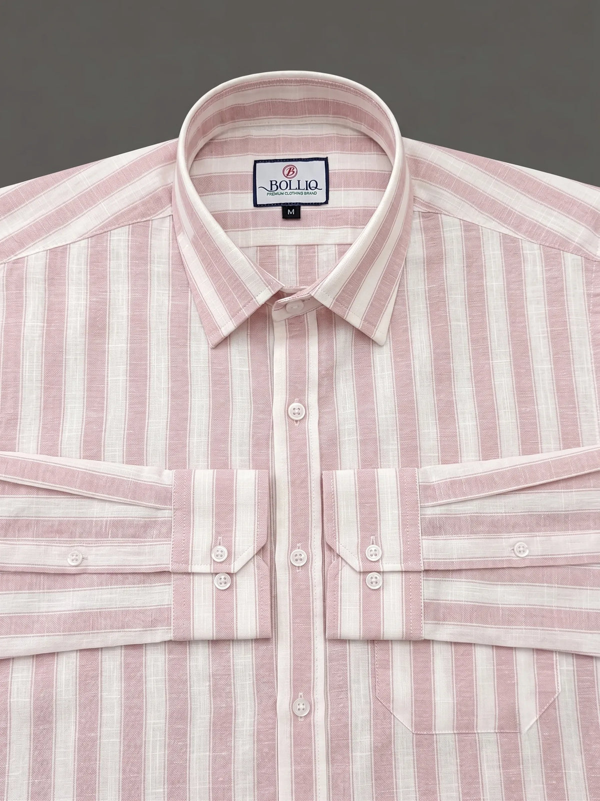 BOLLIQ Premium Blush Pink Stripe Cotton Linen Shirt